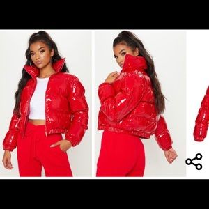 red vinyl puffer jacket